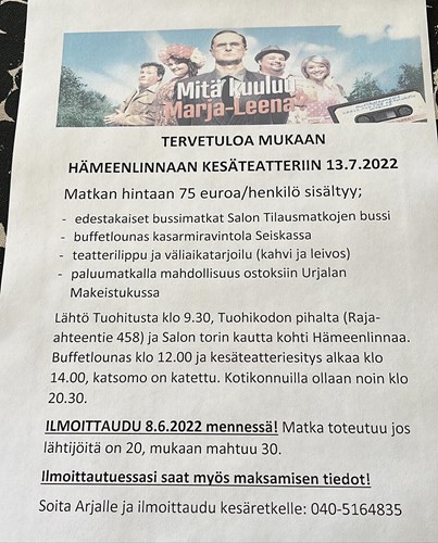 Tiedote kesäteatteriretkestä 2022